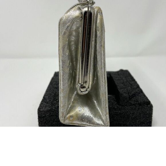 Vintage 50s Silver Small Patterned Glam Purse Rhinestone buckle - Picture 13 of 13